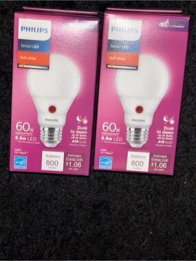 Philips Soft White Dusk-to-Dawn Sensor LED Bulb — Pink Packaging (Pair)